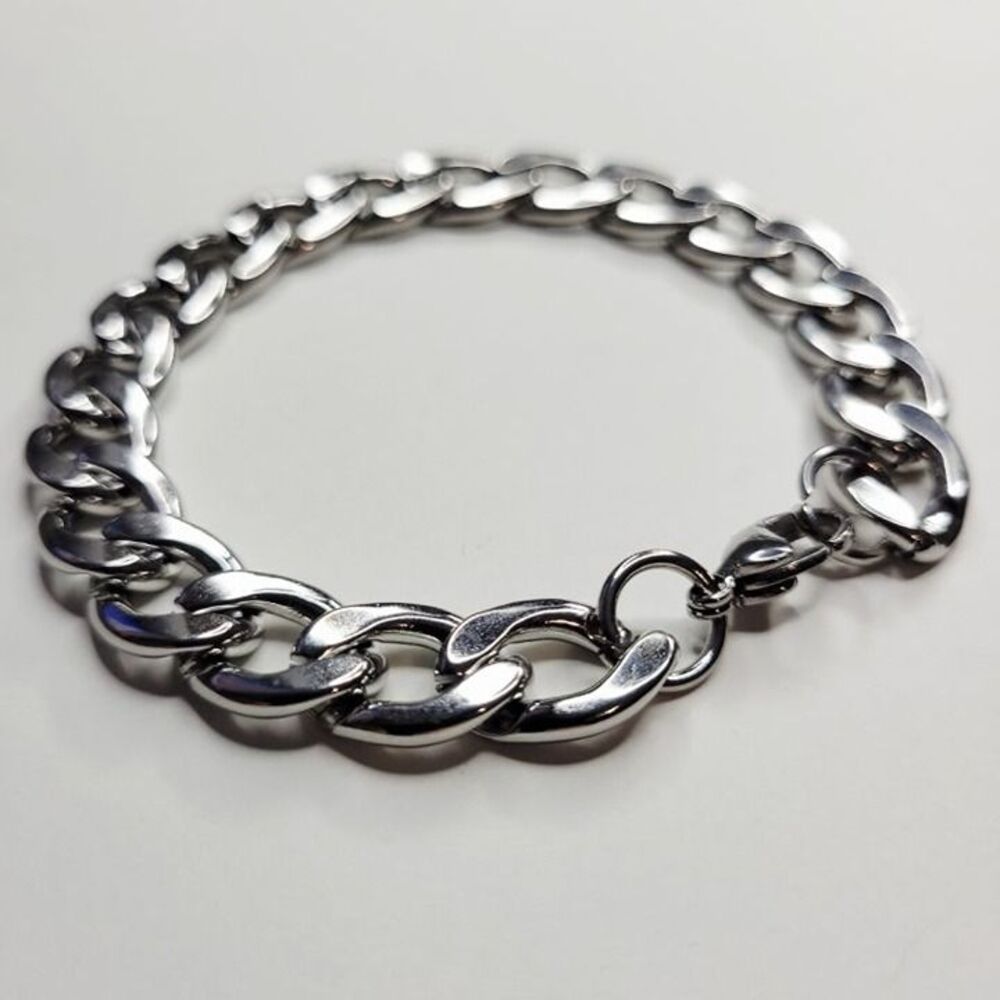 NWT Mens 12mm Shiny Stainless Steel Cuban Link Bracelet Lobster Clasp – 8 in - Picture 5 of 7